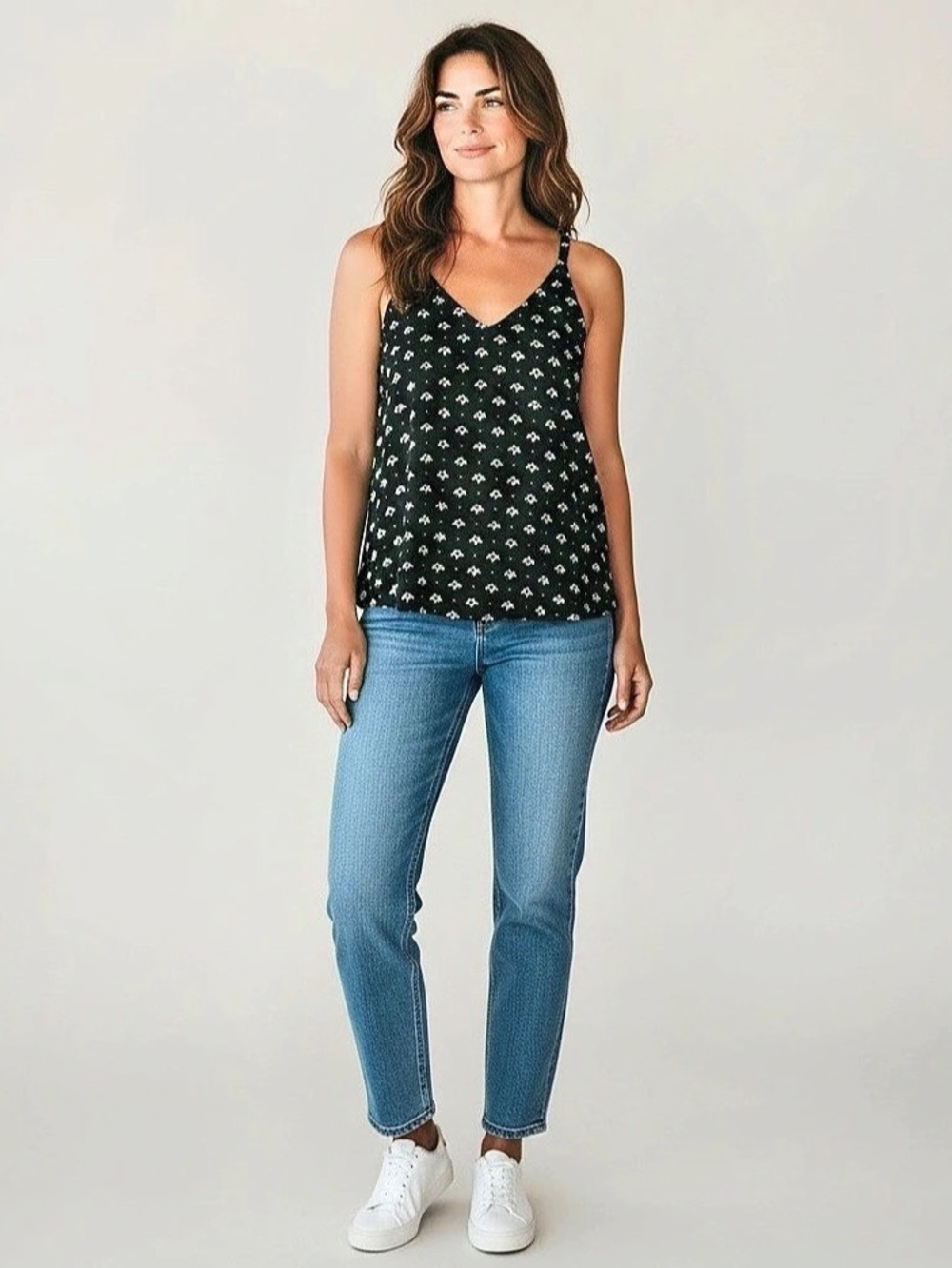 Banana Republic Floral V-Neck Camisole in Black Like New